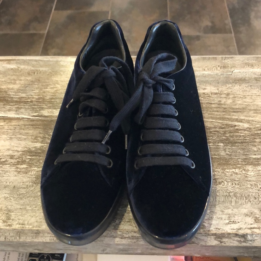 Prada blue velvet sneakers